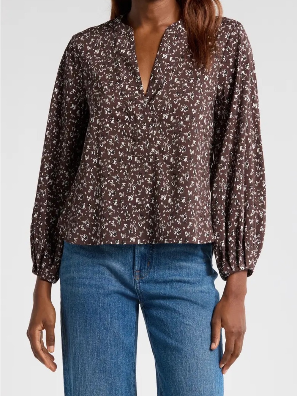 Madewell Brown Printed V-Neck Long-Sleeve Women’s Top
